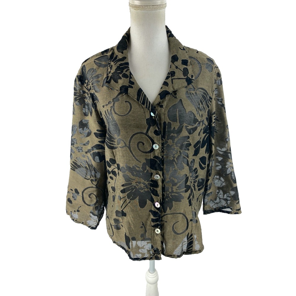 Cut Loose Womens‎ XL Mother of Pearl Semi Sheer Floral Blouse Thin Jacket Artsy